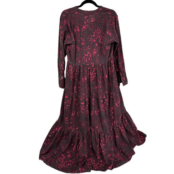 Ro's Garden Long Sleeves Button Front Maxi Dress Black & Red Size Large - Picture 2 of 5